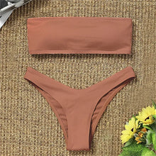 Ocean Chic - Neuer Bikini Set mit hoher Taille und trägerlos – Braun