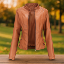 Damen Lederjacke im Bikerstil - Annelise – Orange