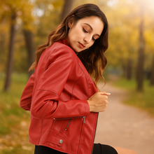 Damen Lederjacke im Bikerstil - Annelise – Grün