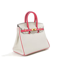 Jane – Premium-Handtasche aus echtem genarbtem Leder – Off-White mit Rosa