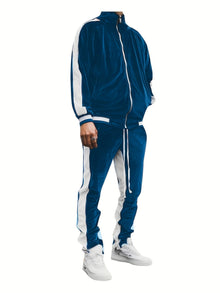 Lässiges Vollreissverschluss-Trainingsanzug-Set mit Jacke und Jogginghose für Herren | Ideal für Outdoor-Aktivitäten – Blau