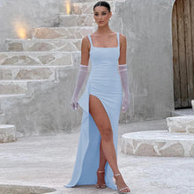Aria | Elegantes Slip-Maxikleid mit offenem Rücken – Blau