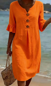 Mlaina – Elegantes Midikleid Mit Schaltfläche – Orange
