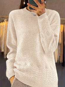 Ghizala – Pullover Mit Rundhalsausschnitt Und Blumenmuster – Beige