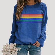 Veronika | Damen Frühlings Freizeit-Sweatshirt mit Regenbogenstreifen – Blau