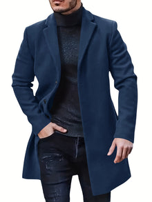 Warmer Knopf-Runter Mittellanger Trenchcoat Für Herren | Perfekt für den Alltagsgebrauch – Marineblau