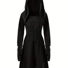 Damen Halloween-Kleid mit Kapuze | Schnürung & Asymmetrischer Saum – Schwarz