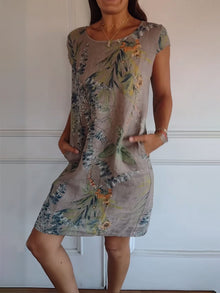 Sharon | Rundhals Kleid – Braun