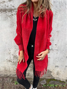 Elegante Fransenschal-Strickjacke für Frauen – Rot