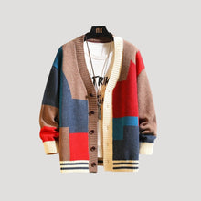 Viola | Damen Frühlings Colorblock-Strickcardigan mit Knöpfen – Rot