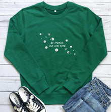 Damen Sweatshirt mit inspirierender Botschaft und floralem Design – Grün