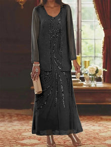 Jungmin - Chiffon Kleid Set – Schwarz
