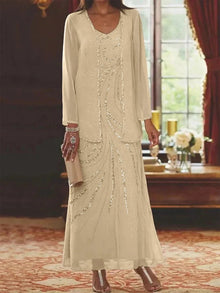 Jungmin - Chiffon Kleid Set – Champagner