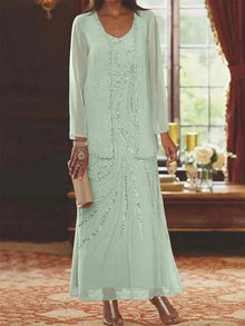 Jungmin - Chiffon Kleid Set – Hellgrün