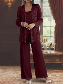 Gimena – Set Aus Glitzer-strickjacke Und Hose – Burgunder