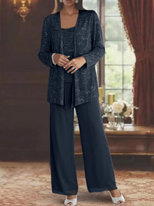 Gimena – Set Aus Glitzer-strickjacke Und Hose – Marineblau
