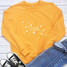 Damen Sweatshirt mit inspirierender Botschaft und floralem Design – Gelb