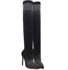 Keily | Funkelnde Stiletto-Stiefel mit Strass – Schwarz