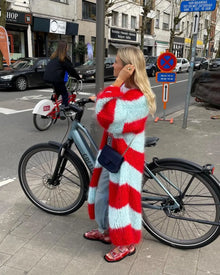 Yalondra | Langer Mohair-Streifen-Cardigan – Rot Weiß
