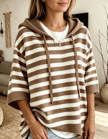 Kiera – Übergröße Kapuzenpullover Mit Streifenmuster – Khaki