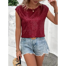 Sparkella™ – Kurzärmliges Pailletten Top für Damen – Rot