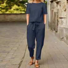 Madeleine - Elegantes und Bequemes Zweiteiliges Leinen-Set für Damen – Blau