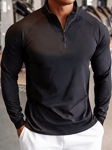 Zerdan – Langarm-Sweatshirt Mit Halbem Reißverschluss – Schwarz