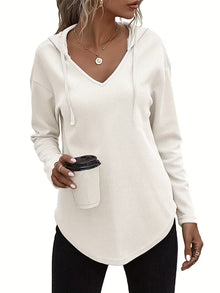 Heydi – Langarm Pullover Mit Kapuze Und Abgerundetem Saum – Weiß