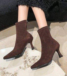 Sanduni - Leder Stiefelette Mit Mittlerem Absatz – Braunes Wildleder
