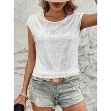 Sparkella™ – Kurzärmliges Pailletten Top für Damen – Weiß