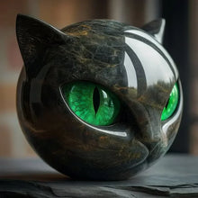 NyxCharm - Mystische Schwarze Katzenkopf Skulptur – Grün