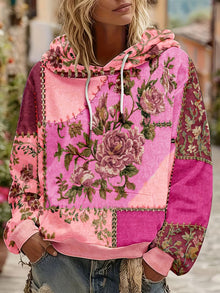 Norella – Langärmliges Kapuzenshirt MIT Blumen-patchwork – Rosa