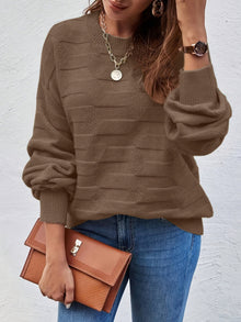Annastina - Lässiger Langarm Pullover Mit Rundhalsausschnitt – Braun