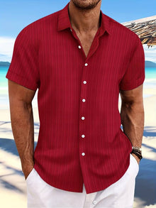 Owen | Relaxed Fit Gestreiftes kurzärmeliges Sommerhemd – Rot