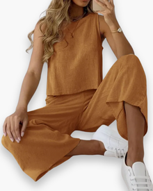 Damen Stilvolles Twin Set | Elegantes Zweiteiliges Ensemble – Hellbraun