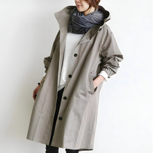 Damen Oversize Trenchcoat mit Kapuze – Lässiger, wasserabweisender Mantel in Grau für den Übergang – Grau