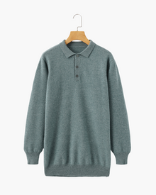 Bennett | Luxuriöser Herren Kaschmirpullover mit Polokragen & Knopfleiste – Grün