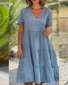 Bexley - Lässiges Sommer V-Ausschnitt Kleid – Blau