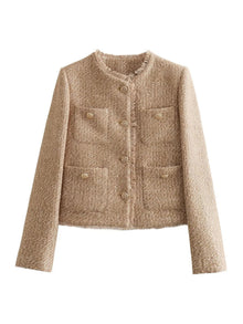 Elegante strukturierte Jacke mit zwei Brusttaschen für Frauen – Braun