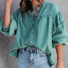 Faith® | Jeansbluse mit Laternenärmeln – Grün