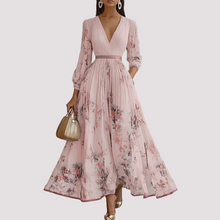 Leah - Florales Langärmeliges Midikleid – Rosa