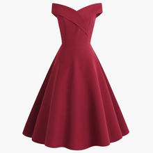 Vintage Off-Shoulder Midi Kleid für Frauen - Elegante Passform – Rot