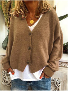 Strickjacke für Damen, Dicker Strick und lässiger Schnitt - Elvarine – Khaki