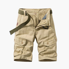 Herren Baumwoll-Cargo-Shorts mit Taschen und Gürtel – Beige