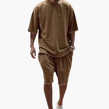 Herren Sommer Zweiteiler mit Kordelshorts und Oversize Shirt – Braun