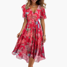 Midikleid für Damen - Elegant, Blumenmuster & V-Ausschnitt – Rosa