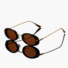 Damen Sonnenbrille mit runden Gläsern und UV-Schutz – Schwarzgold