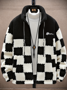 Melany – Karierte Fleecejacke mit Kapuze Und Reißverschluss – Schwarz