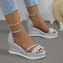 Karin | Damen Plattform Keilabsatz Riemen Sandalen – Silber