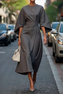 Vera - Schickes Midikleid mit Taille – Grau